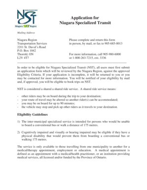 Niagara Specialized Transit Application Form