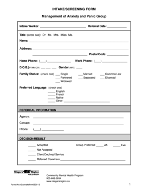 Anxiety and Panic Group Intake Form