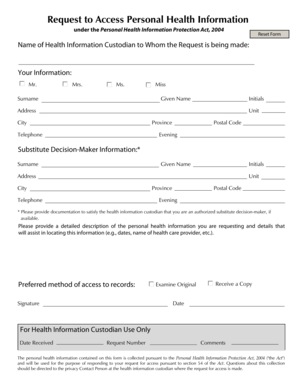 Request to Access Personal Health Information
