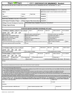 Certificate of Insurance - Standard