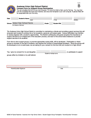 Acalanes Union High School District - Support Group Permission Form