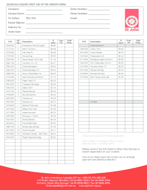First Aid Kit Re-Order Form