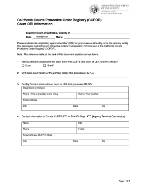 California Court Protective Order Registry Form