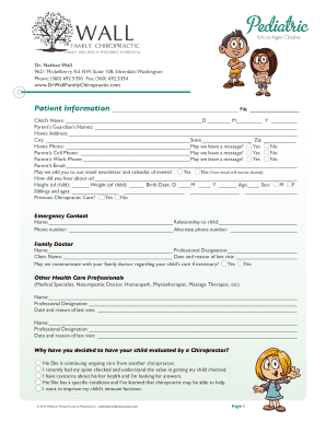 Pediatric Chiropractic Patient Information Form