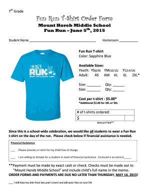 Fun Run T-Shirt Order Form - Mount Horeb Area School District