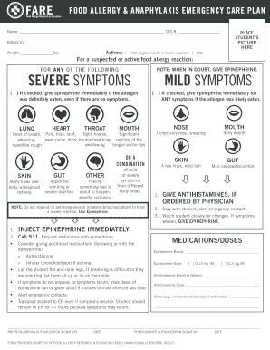 Food Allergy Action Plan