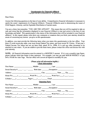 Financial Affidavit Questionnaire