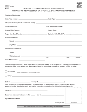 Oklahoma Vehicle Repossession Affidavit