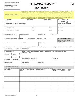 Alaska Police Standards Council Personal History Form F-3