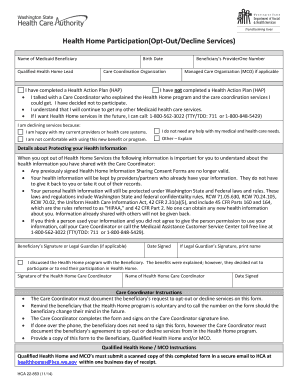 Washington Medicaid Health Home Opt-Out Form
