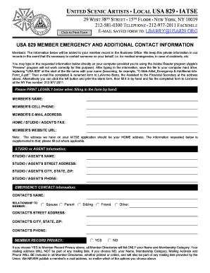 USA 829 Member Emergency Contact Form