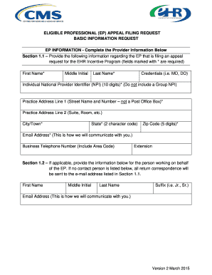 Eligible Professional Appeal Filing Request