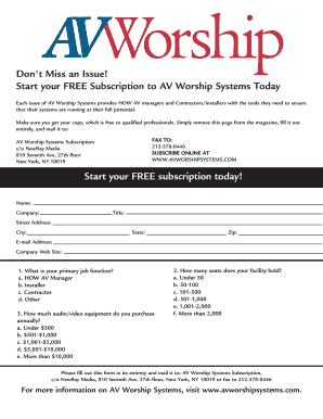 AV Worship Systems Subscription Form