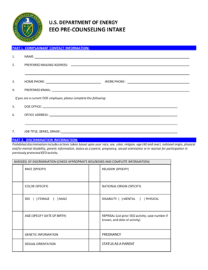 US Department of Energy EEO Pre-Counseling Intake Form