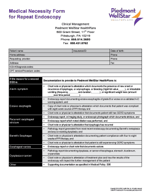 Medical Necessity Form for Repeat Endoscopy