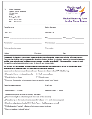 Medical Necessity Form for Lumbar Spinal Fusion
