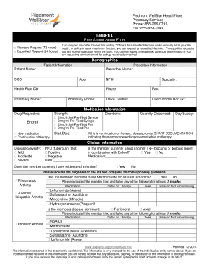 Enbrel Prior Authorization Form