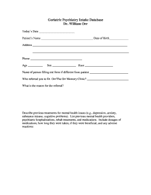 Geriatric Psychiatry Intake Form