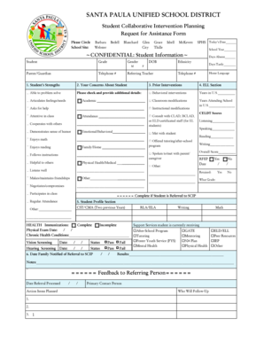 Student Collaborative Intervention Planning Request for Assistance Form
