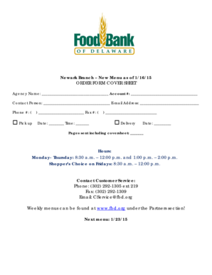 Newark Branch Food Order Form