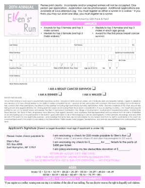 Ellen's Run Registration Form