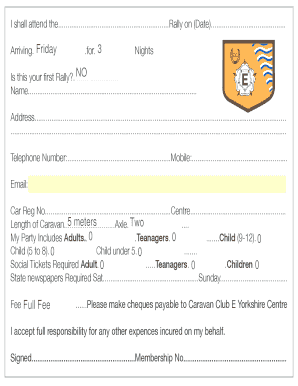 Caravan Club Rally Attendance Form