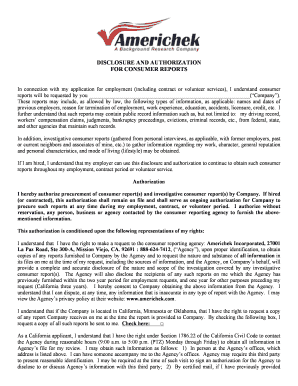 Employment Consumer Report Disclosure and Authorization