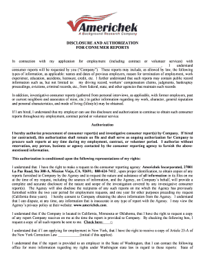 Disclosure and Authorization Form (Outside California) - Americhek