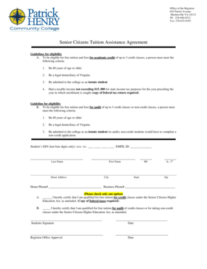 Senior Citizens Tuition Assistance Agreement