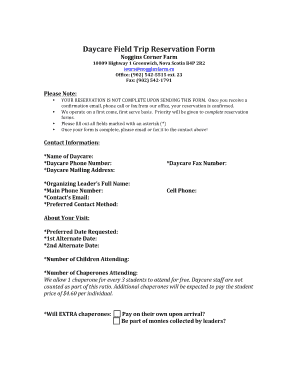 Daycare Field Trip Reservation Form