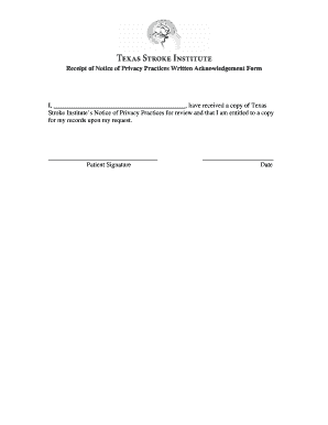 Notice of Privacy Practices Written Acknowledgement Form