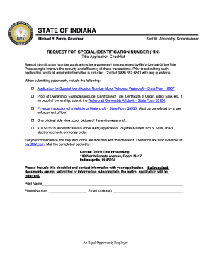 Indiana Special Identification Number Application