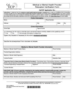 California Victim Compensation Relocation Verification Form