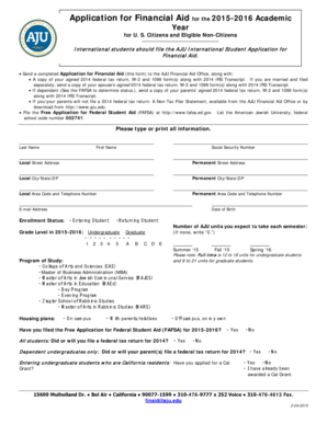 Application for Financial Aid 2015-2016