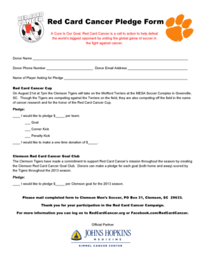 Red Card Cancer Pledge Form