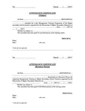 Attendance Certificate for Management Training