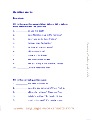 Question Words Worksheet