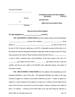 New Jersey Writ of Wage Execution