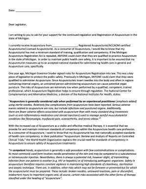 Michigan Acupuncture Regulation Support Letter