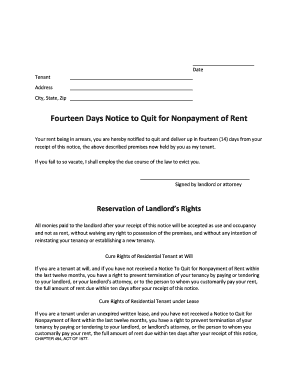 Fourteen Days Notice to Quit for Nonpayment of Rent