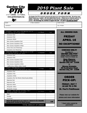 Garden City 2010 Plant Sale Order Form