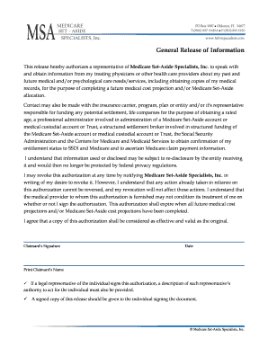 Medicare Set-Aside Release of Information
