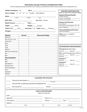 Wartburg College NCAA Athletic Participant Physical Exam Form