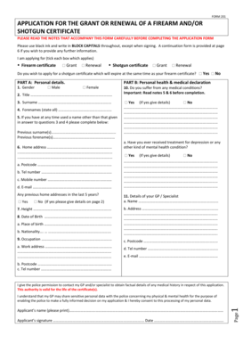 Firearm and Shotgun Certificate Application