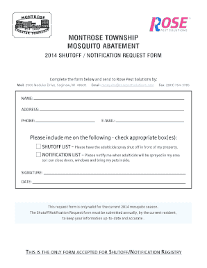 Mosquito Abatement Shutoff Notification Request Form