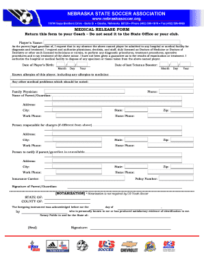 Nebraska Soccer Medical Release Form