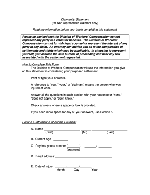 Claimant’s Statement for Non-represented Claimant