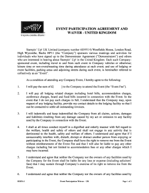 Event Participation Agreement and Waiver - UK
