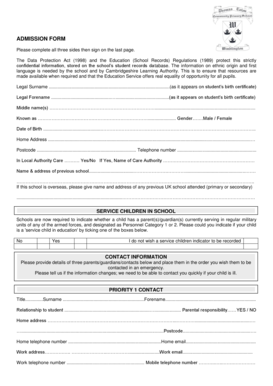 UK School Admission Form