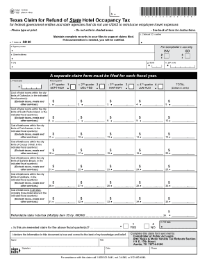 Texas Claim for Refund of State Hotel Occupancy Tax
